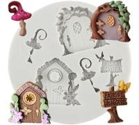 MINFEIDMS Enchanted Vintage Fairy Garden Fairy Gnome Home Door Silicone Chocolate Fondant Moulds for Sugar Cake Decorating Cupcake Topper Gum Paste Candy Polymer Clay