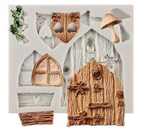 MINFEIDMS Enchanted Vintage Fairy Garden Fairy Gnome Home Window Door Silicone Fondant Mould for Cake Decorating Cupcake Topper Gum Paste Candy Polymer Clay