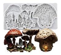 MINFEIDMS Enchanted Vintage Fairy Garden Fairy Mushroom Silicone Moulds Mushroom House Fondant Moulds for Cake Decorating Cupcake Topper Chocolate Gum Paste Candy Polymer Clay