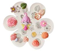 MINFEIDMS Enchanted Vintage Fairy Garden Silicone Moulds Flower Fairy Rose Flower Leaves Fondant Mould for Sugar Cake Decorating Cupcake Topper Candy Chocolate Gum Paste Polymer Clay