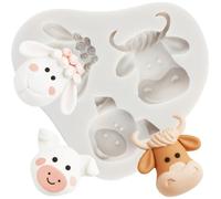 MINFEIDMS Farm Animal Head Fondant Mould Cow Sheep Pig Head Silicone Chocolate Candy Mould for Sugar Craft Cake Decorating Cupcake Topper Polymer Clay Gum Paste