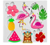 MINFEIDMS Flamingo Tropical Leaf Silicone Mould Plumeria Hibiscus Flower Fondant Moulds Watermelon Pineapple Candy Chocolate Mould for Sugar Cake Decorating Cupcake Topper Gum Paste Polymer Clay