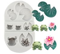 MINFEIDMS Floral Lotus Flower Silicone Moulds Lotus Leaf Fondant Mould Frog Silicone Moulds for Sugar Cake Decorating Cupcake Topper Chocolate Gum Paste Candy Polymer Clay