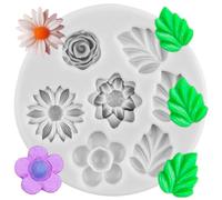 MINFEIDMS Flower Fondant Cake Moulds Daisy Rose Chrysanthemum and Small Flower Candy Silicone Moulds Leaves Chocolate Mould for Sugar Cake Decorating Cupcake Topper Gum Paste Polymer Clay
