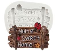 MINFEIDMS Garden Wood Sign Silicone Moulds Home Sweet Home Fondant Chocolate Candy Moulds for Sugarcraft Cake Decorating Cupcake Topper Gum Paste Polymer Clay