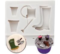 MINFEIDMS Gardening Tools Fondant Mould Kettle Flower Pot Rain Boots Silicone Moulds for Cake Decorating Sugar Craft Cupcake Topper Candy Chocolate Polymer Clay Gum Paste