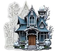 MINFEIDMS Ghost House Silicone Mould Halloween Fondant Moulds for Cake Decoration Cupcake Topper Chocolate Candy Sugar Craft Gum Paste Polymer Clay