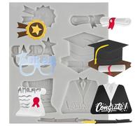 MINFEIDMS Graduation Fondant Moulds Grad Theme Silicone Moulds Graduation Uniform Bachelors Cap Mould for Sugar Cake Decorating Cupcake Topper Chocolate Candy Gum Paste Polymer Clay