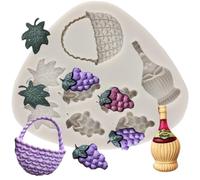 MINFEIDMS Grape Fruit Silicone Moulds Grape Leaves Fondant Mould Flower Basket Wine Bottle Candy Mould for Sugar Cake Decorating Cupcake Topper Chocolate Gum Paste Polymer Clay