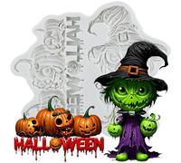 MINFEIDMS Halloween Fondant Moulds, Witch Pumpkin Silicone Mould for Cake Decorating, Cupcake Toppers, Chocolate Candies, Sugar Craft, Gum Paste Polymer Clay