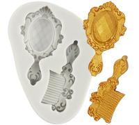 MINFEIDMS Makeup Tools Silicone Moulds Comb Fondant Mould Mirror Candy Mould for Sugar Cake Decorating Cupcake Topper Chocolate Gum Paste Polymer Clay