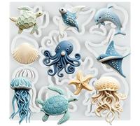 MINFEIDMS Marine Animal Silicone Fondant Mold Turtle Octopus Dolphin Starfish Seashell Molds for Cake Decorating Cupcake Topper Chocolate Candy Gum Paste Polymer Clay