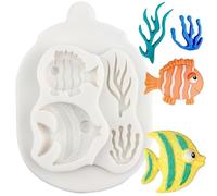 MINFEIDMS Marine Fish Silicone Fondant Moulds Coral Seaweed Chocolate Candy Moulds for Sugarcraft Cake Decorating Cupcake Topper Gum Paste Polymer Clay