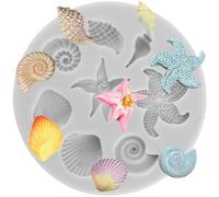 MINFEIDMS Marine Theme Cake Fondant Mould Seashell Conch Starfish Silicone Mold for Marine Theme Cake Decorating Cupcake Topper Candy Chocolate Gum Paste Polymer Clay