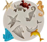 MINFEIDMS Marine Theme Fondant Mould Seahorse Starfish Fish Crab Dolphin Silicone Moulds for Sugar Cake Decorating Cupcake Topper Candy Chocolate Gum Paste Polymer Clay