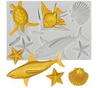 MINFEIDMS Marine Theme Fondant Moulds Sea Turtle Silicone Moulds Shark Seashell Fish Starfish Chocolate Candy Mould for Sugar Cake Decorating Cupcake Topper Gum Paste Polymer Clay