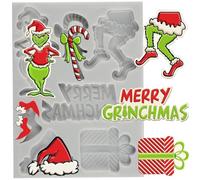 MINFEIDMS Merry Christmas Fondant Moulds Christmas Tree Funny Cartoon Character Silicone Moulds Green Hand Moulds for Xmas Winter Party Cake Decoration Cupcake Topper Candy Polymer Clay Chocolate Gum