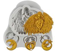 MINFEIDMS Mother's Day Silicone Moulds Mother Child Fondant Moulds Angel Wings Moon Foot Candy Mould for Sugar Cake Decorating Cupcake Topper Chocolate Gum Paste Polymer Clay