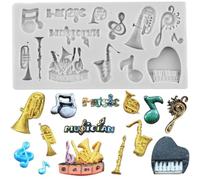MINFEIDMS Musical Instrument Fondant Moulds Music Note Silicone Moulds Sax Piano Chocolate Candy Mould for Cake Decorating Cupcake Topper Gum Paste Polymer Clay