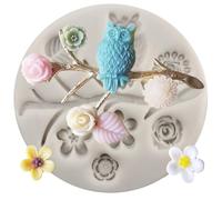 MINFEIDMS Owls Silicone Moulds Tree Branch Leaves Flower Fondant Mould for Sugar Cake Decorating Cupcake Topper Candy Chocolate Gum Paste Polymer Clay