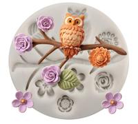 MINFEIDMS Owls Silicone Moulds Tree Branch Leaves Flower Fondant Mould | Sugar Cake Decorating Cupcake Topper Candy Chocolate Gum Paste Polymer Clay