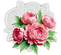 MINFEIDMS Peony Flower Silicone Mould Peony with Leaves Fondant Moulds