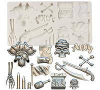 MINFEIDMS Pirate Silicone Moulds Skull Fondant Mould Treasure Coins Sword Bullet Gun Mould for Cake Decoration Cupcake Topper Chocolate Candy Gum Paste Polymer Clay