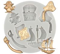 MINFEIDMS Pirate Theme Silicone Moulds Pirate Ship Sailboat Treasure Chest Pirate Flag Chocolate Fondant Mould for Sugar Cake Decorating Cupcake Topper Gum Paste Candy Polymer Clay