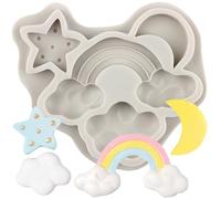 MINFEIDMS Rainbow Silicone Moulds Cloud Fondant Moulds Star Moon Candy Chocolate Moulds for Cake Decorating Cupcake Topper Gum Paste Polymer Clay