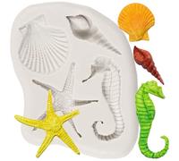 MINFEIDMS Seashell Starfish Silicone Mould Seahorse Conch Fondant Mould for Marine Theme Cake Decoration Cupcake Topper Chocolate Candy Polymer Clay Gum Paste