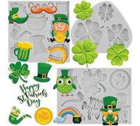 MINFEIDMS Shamrock Hat Fondant Molds Leprechauns Gnome Shoes Clover Siliocne Mold For Cake Decorating Cupcake Topper Candy Chocolate Gum Paste Polymer Clay Set Of 3