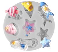 MINFEIDMS Small Sea Life Beach Ocean Theme Silicone Mould Mini Slipper Starfish Shell Fish Fondant Moulds for Sugar Cake Decorating Cupcake Topper Gum Paste Polymer Clay