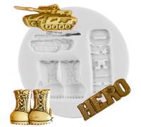 MINFEIDMS Soldier Hero Army Tank Silicone Mold For Cake Decoration Cupcake Topper Candy Chocolate Gum Paste Polymer Clay