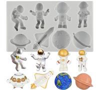 MINFEIDMS Space Rocket Silicone Fondant Moulds Astronaut Spaceship Planet Chocolate Mould for Sugar Cake Decorating Cupcake Topper Gum Paste Candy Polymer Clay