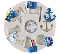 MINFEIDMS Submarines Navy Ocean Theme Silicone Mould Anchors Ships Lifebuoys Flags Fondant Mould for Sugar Cake Decorating Cupcake Topper Gum Paste Polymer Clay