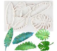 MINFEIDMS Tropical Leaves Silicone Moulds Monstera Leaf Fondant Mould Palm Leaf Fern Leaf Candy Moulds for Cake Decorating Cupcake Topper Chocolate Polymer Clay Gum Paste