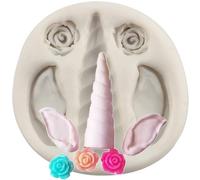 MINFEIDMS Unicorn Silicone Moulds Unicorn Horn Ears Fondant Mould Rose Flower Candy Mould for Sugar Cake Decorating Cupcake Topper Chocolate Gum Paste Polymer Clay