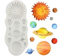 MINFEIDMSPlanets Silicone Mould Earth Venus Saturn Mars Jupiter Fondant Mould for Sugar Cake Decorating Cupcake Topper Candy Chocolate Gum Paste Polymer Clay