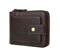 MING CLAN Leather RFID Blocking Bifold Wallet For Men With Zipper, Flap ID Window Zip Coin Pocket, Big Capacity Credit Card Holder For Travel, Coffee, M, Mens Wallet With Zipper