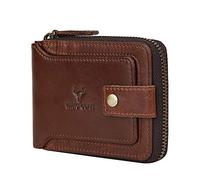MING Clan Men's RFID Blocking Leather Bifold Zipper Wallet with ID Flap Coin Pocket Large Capacity
