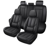 MINGBRON Black Car Seat Cover with Lumbar Support, Car Seat Protector Waterproof, Nappa Leather Car Seat Cushion, Car Seat Covers Front Seats and Back Fit for Most Cars