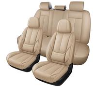 MINGBRON Car Seat Covers Full Set,Black Beige Car Seat Cover, Car Seat Protector Waterproof, Nappa Leather Car Seat Cushion, Fit for Most Cars