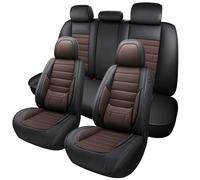 MINGBRON Car Seat Covers Full Set, Brown Car Seat Cover Lumbar Support, Car Seat Protector Waterproof, Nappa Leather Car Seat Cushion, Front Seats and Back Fit for Most Cars