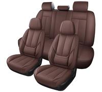 MINGBRON Car Seat Covers Full Set, Car Seat Cover Lumbar Support, Car Seat Protector Waterproof, Nappa Leather Car Seat Cushion, Front Seats and Back Fit for Most Cars Brown