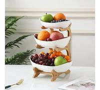 MINGCASA 3 Tier Fruit Bowl, Three Tier Ceramic Fruit Basket, Natural Bamboo Holder, Kitchen Counter and Organizer for Vegetables and Fruits …