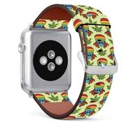 Mingdao Compatible with Apple Watch Series 10 9 8 7 6 5 4 3 2 1 SE Uitra 1/2, 42mm 44mm 45mm 46mm 49mm Patterned PU Leather Band Replacement Strap, Aliens MD3136