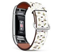 Mingdao Compatible with Fitbit Charge 2 Stylish PU Leather Band Replacement Strap, Bees MP3673
