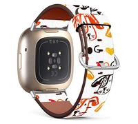 Mingdao Compatible with Fitbit Sense 2 / Sense / Versa 4 / Versa 3 Patterned Leather Replacement Band (Dogs And Hearts Pattern)