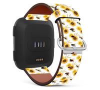Mingdao Compatible with Fitbit Versa 1 2 / Versa Lite/Versa SE Stylish PU Leather Band Replacement Strap, Bees MD3676