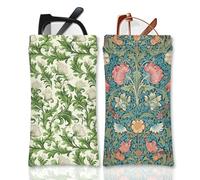 Mingdcdc Squeeze Top Eyeglass Cases Pack of 2,PU Leather Soft Sunglasses Pouches,William Morris Inspired Floral Print Eyeglass Cace for Women Men,or Students, 7.1 x 3.6 Inch